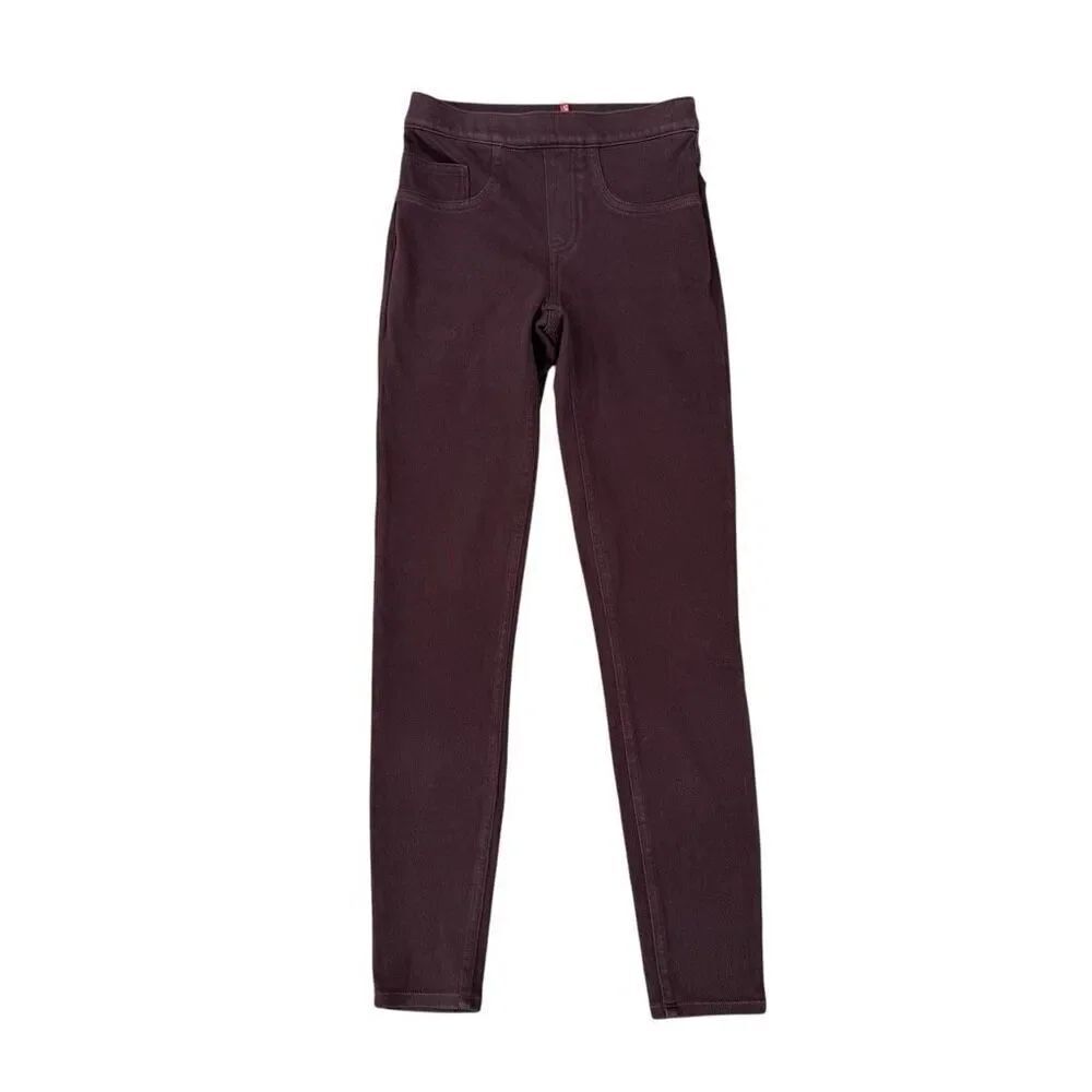 Spanx Jean-ish Ankle Leggings cotton blend Twill Burgundy Pull On size XS